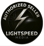 Black badge with 'Authorized Seller Lightspeed Media' text and logo on a white background
